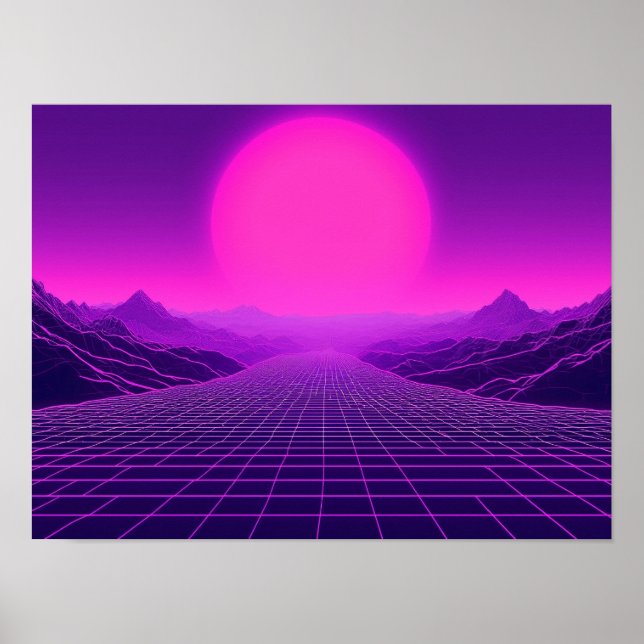 Synthwave Retrowave Landschaft Cyberpunk Stimmung  Poster (Vorne)