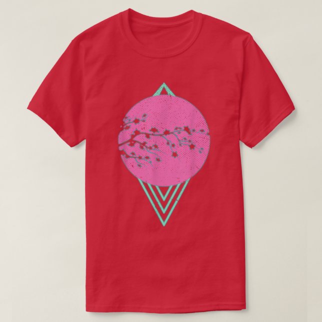 Synthwave Sakura Blume Japan 80er Vaporwave Cherry T-Shirt (Design vorne)