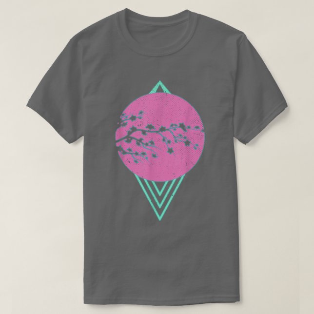 Synthwave Sakura Blume Japan 80er Vaporwave Cherry T-Shirt (Design vorne)