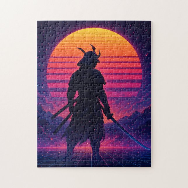 Synthwave Samurai – Retro Futuristic Neon Art Puzzle (Vertikal)