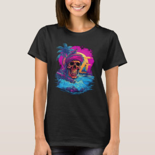 Synthwave Shipwreck Synth Inspiriert Pirate Skull T-Shirt