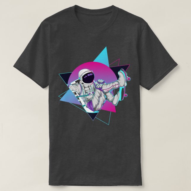 Synthwave-Skateboarder Weltraum-Vaporwave A T-Shirt (Design vorne)