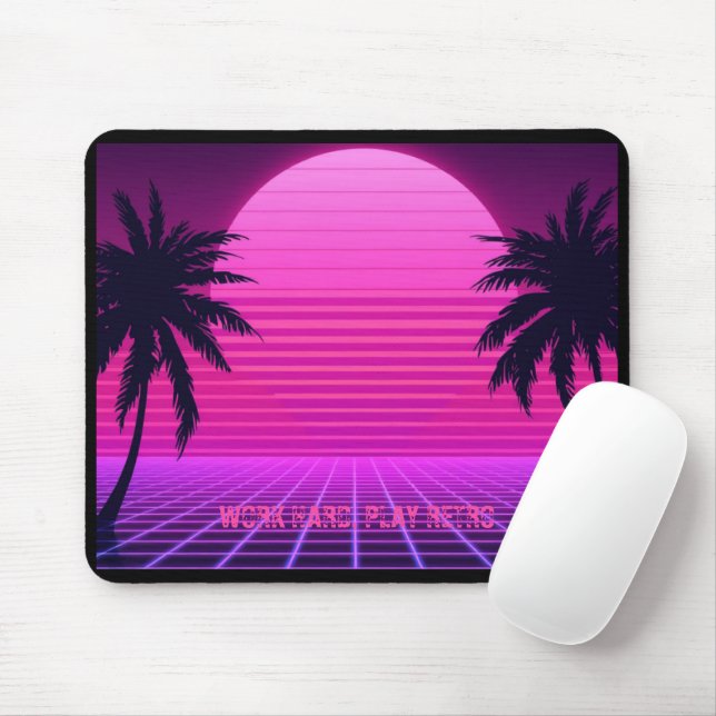 Synthwave-Sonnenuntergang Retro-80er-Ästhetik Groß Mousepad (Mit Mouse)