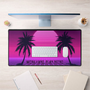 Synthwave-Sonnenuntergang Retro-80er-Ästhetik Groß Schreibtischunterlage