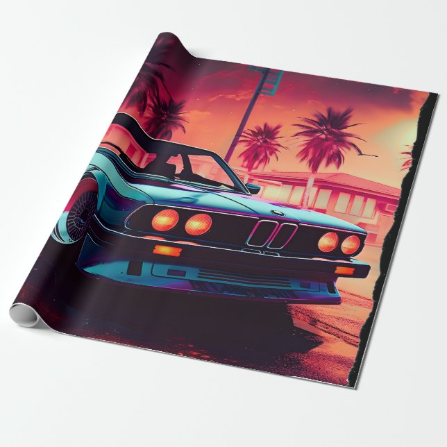 Synthwave-Trend - BMW Classics AI Generated Art - Geschenkpapier (Ungerollt)
