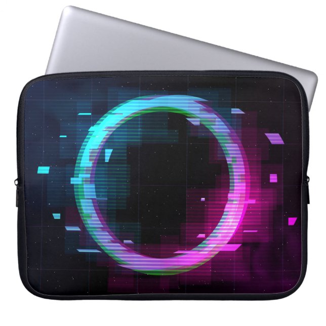 Synthwave Vaporwave Retrowave Glitch Circle mit b Laptopschutzhülle (Vorderseite)
