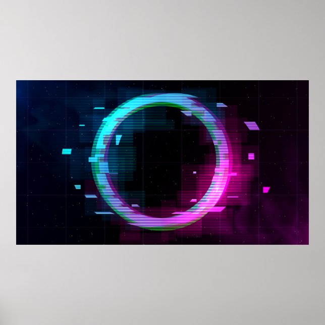 Synthwave Vaporwave Retrowave Glitch Circle mit b Poster (Vorne)