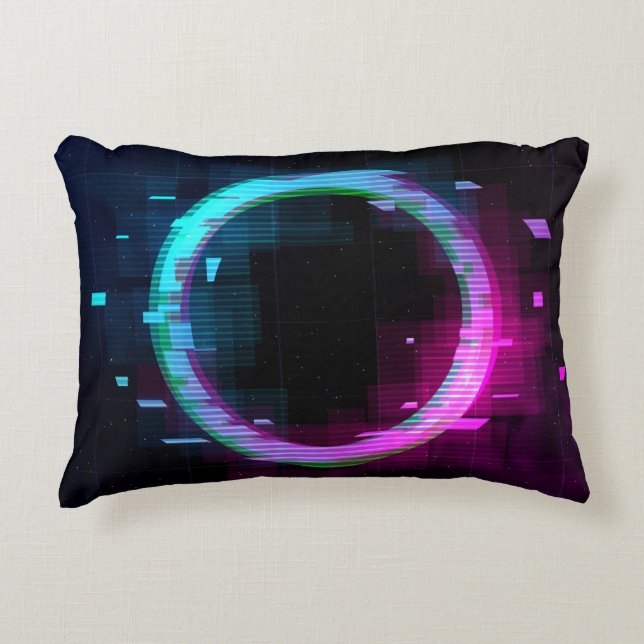 Synthwave Vaporwave Retrowave Glitch-Kreis mit b Dekokissen (Vorderseite)