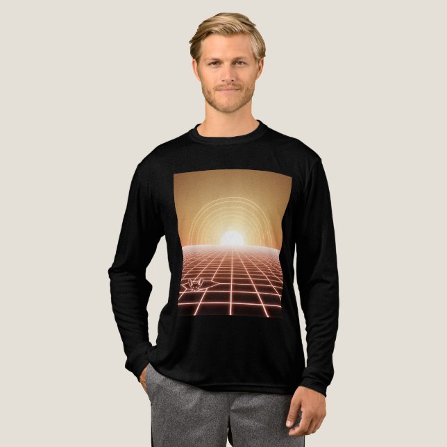 Synthwave WüstenSunset - Neon Fox Horizon Tri-Blend Shirt (Volle Vorderseite)