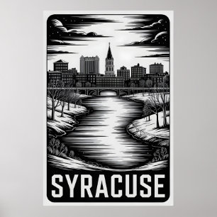 Syracuse New York Schwarz-Weiß-Holzschnitt Poster