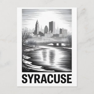 Syracuse New York Schwarz-Weiß-Holzschnitt Postkarte