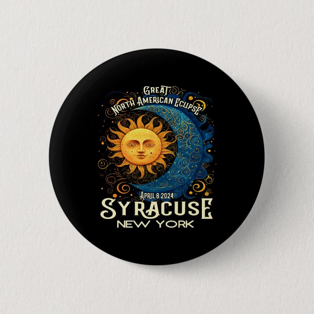 Syrakus New York 2024 Total Solar Eclipse Celesti Button (Vorderseite)