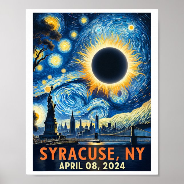 Syrakus New York Total Solar Eclipse 2024 Starry Poster (Vorne)