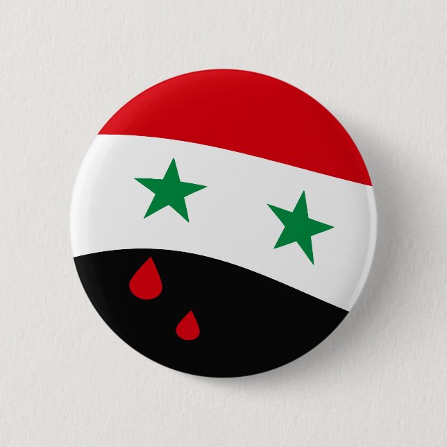Syrien fahnenschwenkend mit blutroten Rissen Button (Vorderseite)