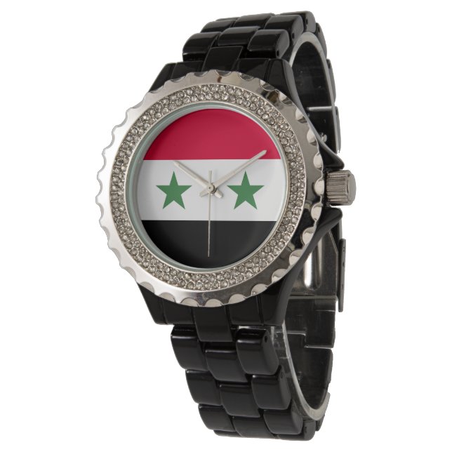 Syrien-Flagge Armbanduhr (Schrägansicht)