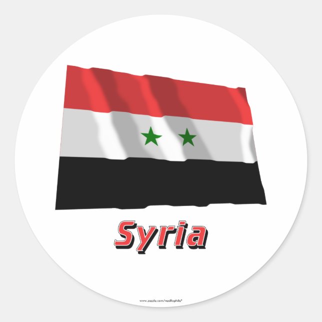 Syrien Waving Flag mit Namen Runder Aufkleber (Vorderseite)