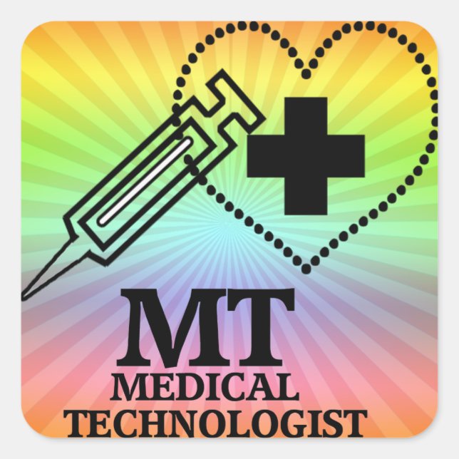 SYRINGE HEART LOGO FOR MT MEDICAL TECHNOLOGIST QUADRATISCHER AUFKLEBER (Vorderseite)
