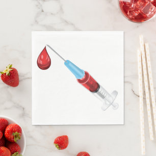 Syringe Of Blood With A Red Drop Serviette