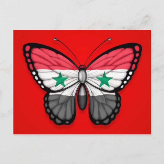 Syrische Schmetterlingsflagge auf Rot Postkarte (Vorderseite)