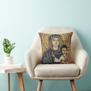 Syrisches Mosaik von Madonna und Kind Jesus Pillow Kissen