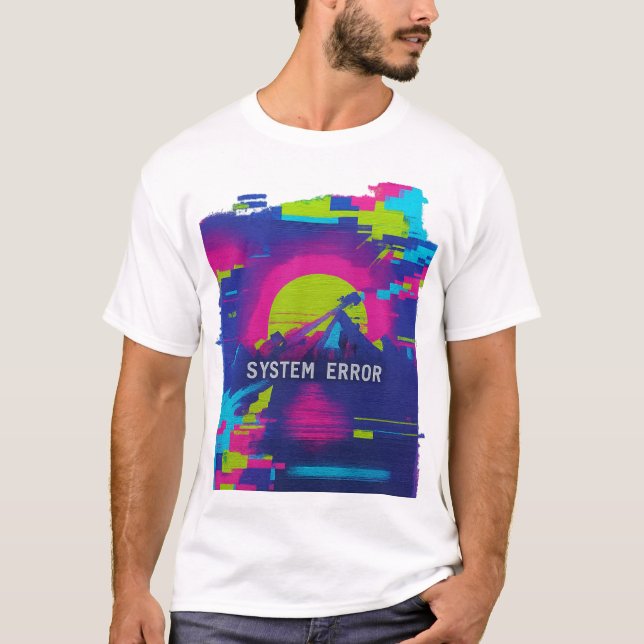 SYSTEM ERROR – Glitch Sunset Mountains T-Shirt (Vorderseite)