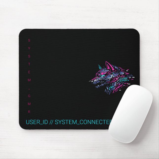:: SYSTEM_GMR Cyber Wolf Neon Glitch Gamer  Mousepad (Mit Mouse)