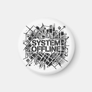 System Offline Brutalist Cyber City Schablonen-Gra Magnet