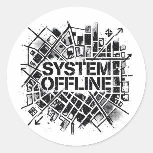 System Offline Brutalist Cyber City Schablonen-Gra Runder Aufkleber