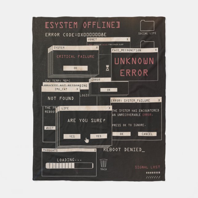 System Offline - Techno-Brutalist-Design Fleecedecke (Vorderseite)