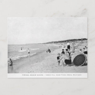 Szene am Strand des Lake Michigan in den 1940er Ja Postkarte