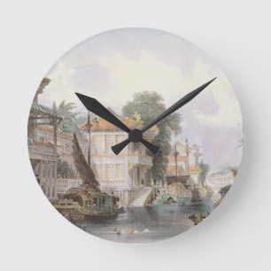 Szene auf dem Horan-Kanal nahe Bezirk, c.1850 Runde Wanduhr