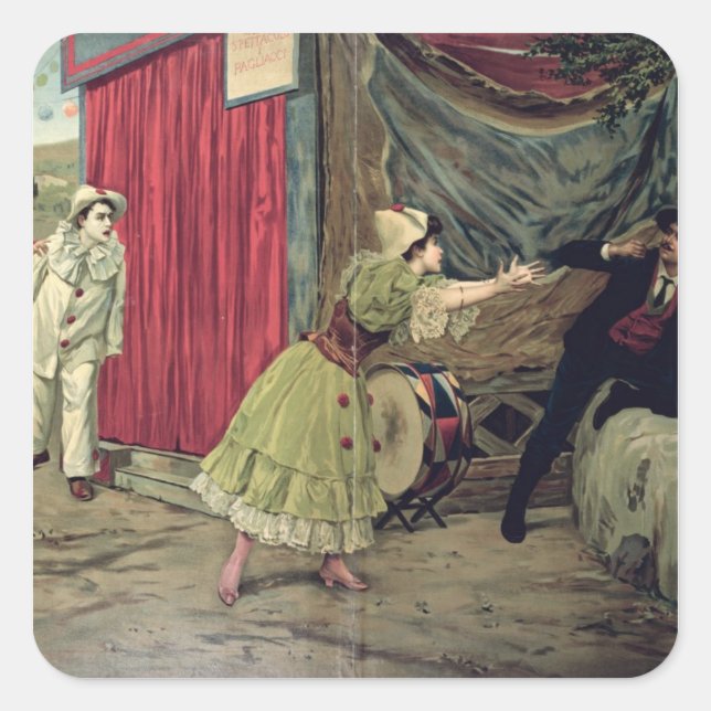 Szene aus der Oper "Pagliacci" Quadratischer Aufkleber (Vorderseite)