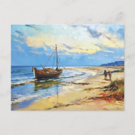 Szene der Fischer am Ostseestrand mit Fi Feiertagspostkarte