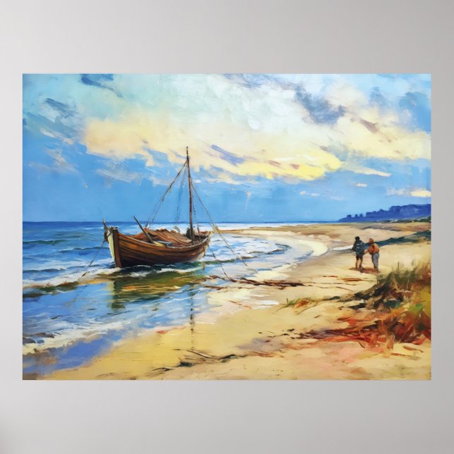 Szene der Fischer am Ostseestrand mit Fi Poster (Vorne)