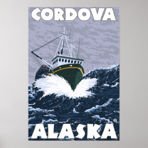 Szene der Fischerboote - Cordoba, Alaska Poster