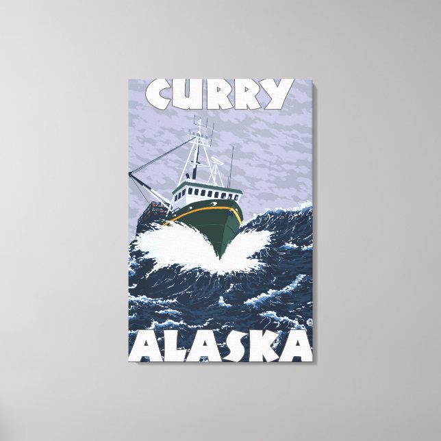 Szene der Fischerboote - Curry, Alaska Leinwanddruck (Vorderseite)