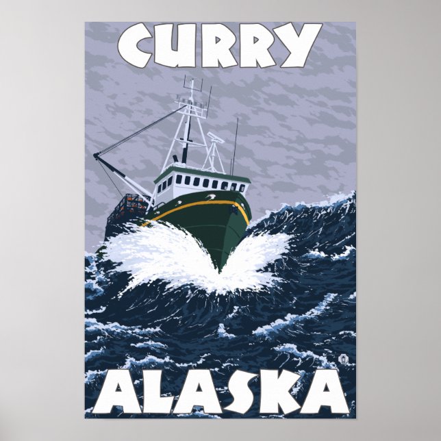 Szene der Fischerboote - Curry, Alaska Poster (Vorne)