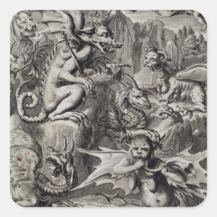 Szene der Hölle, Abbildung aus Buch 1 Teil 3 Cha Quadratischer Aufkleber