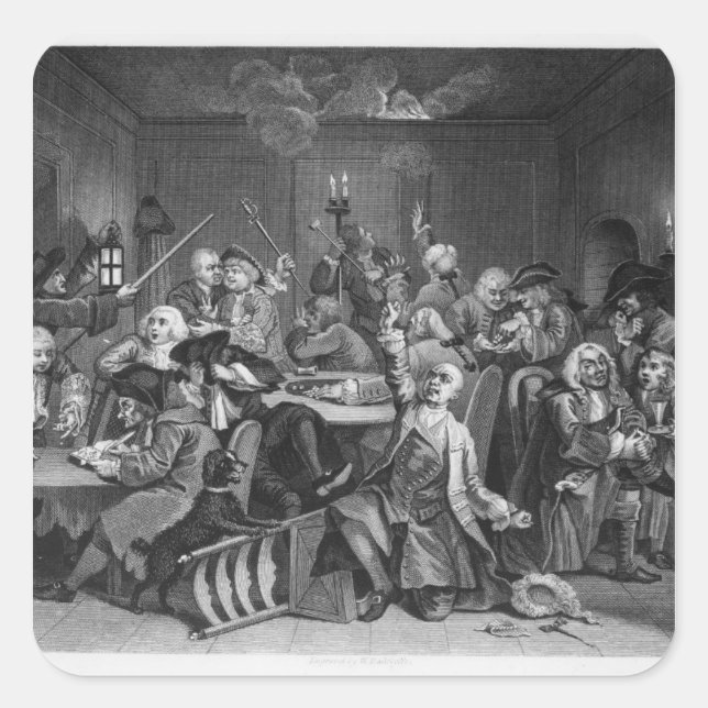 Szene in einem Gaming House Quadratischer Aufkleber (Vorderseite)