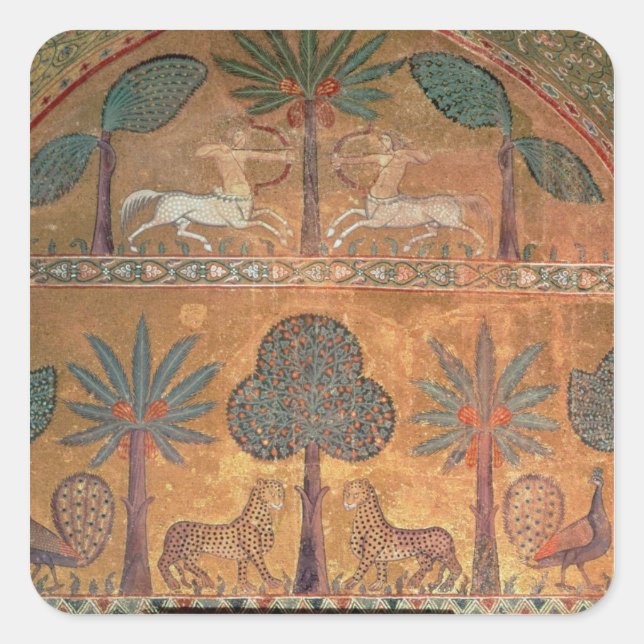 Szene mit Centaurs, vom Saal des Königs Ruggero Quadratischer Aufkleber (Vorderseite)