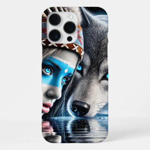 Szene mit indianischer Ureinwohnerin und Wolfrefle iPhone 16 Pro Max Hülle