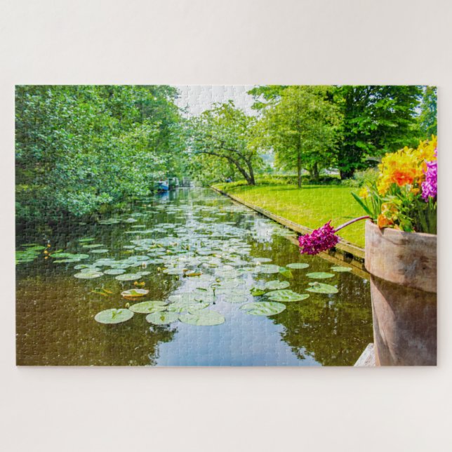 Szene mit Wasser und Wasserlilien, Niederlande Puzzle (Horizontal)