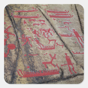 Szenen der Jagd auf Boote und Hirsche Quadratischer Aufkleber