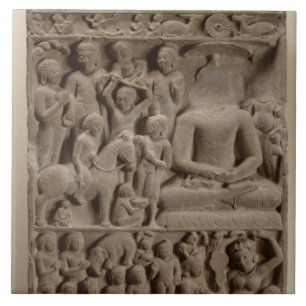 Szenen von Buddhas Leben, Sarnath, Uttar Pradesh Fliese