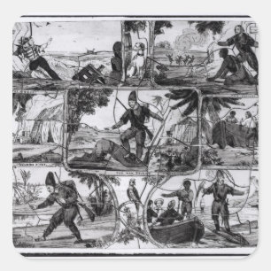 Szenen von "Robinson Crusoe" durch Daniel Defoe Quadratischer Aufkleber