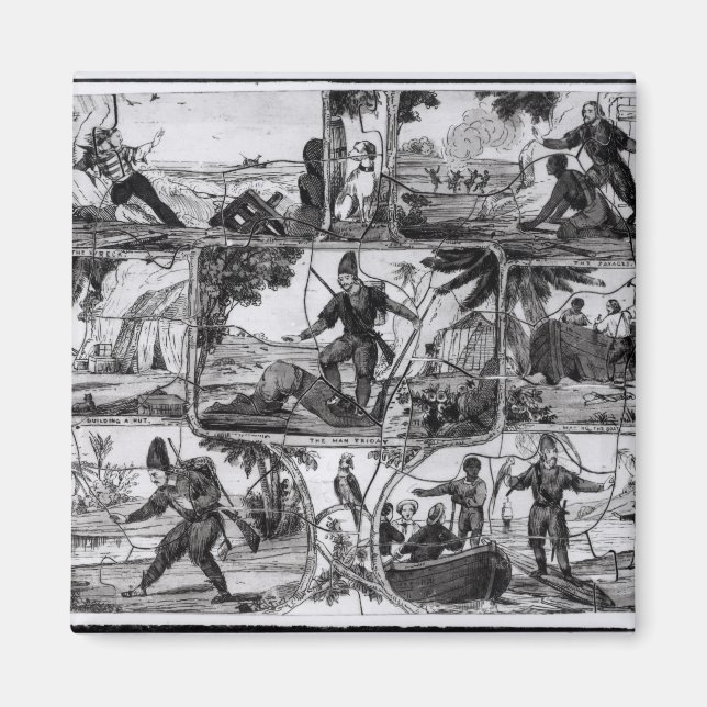 Szenen von 'Robinson Crusoe' von Daniel Defoe Magnet (Vorne)