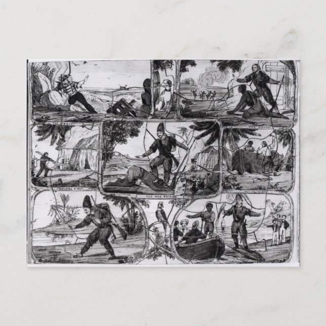 Szenen von 'Robinson Crusoe' von Daniel Defoe Postkarte (Vorderseite)