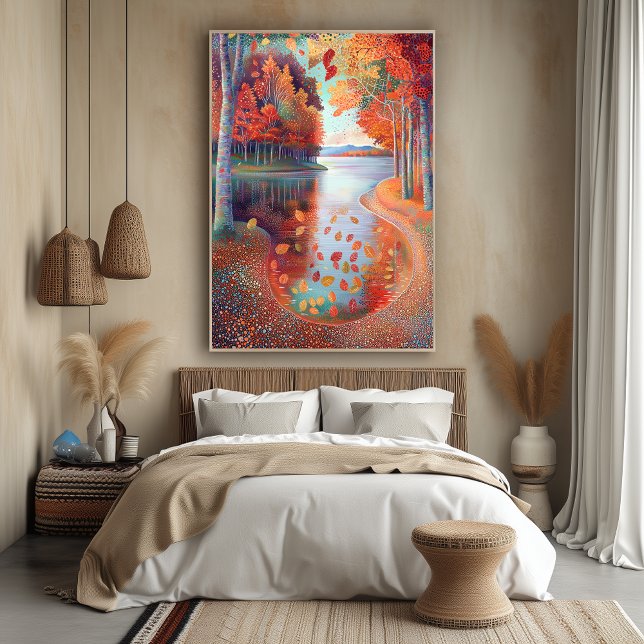 Szenenbild der Herbstflüsse im Pointillist-Stil Poster (Von Creator hochgeladen)
