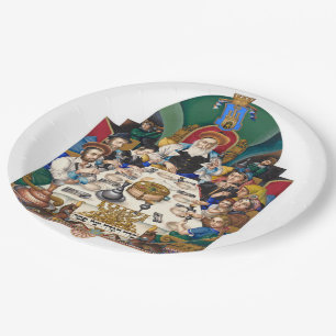 Szyk die Familie beim Seder Pappteller