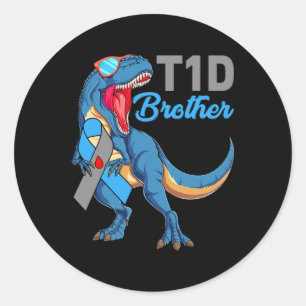 T1d Bruder Typ 1 Diabetes Bewusstsein Monat Dinosa Runder Aufkleber